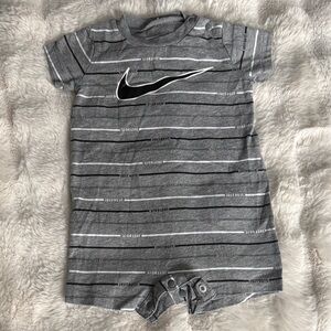 Nike Gray Cotton Romper with black and white stripes. Size 6m